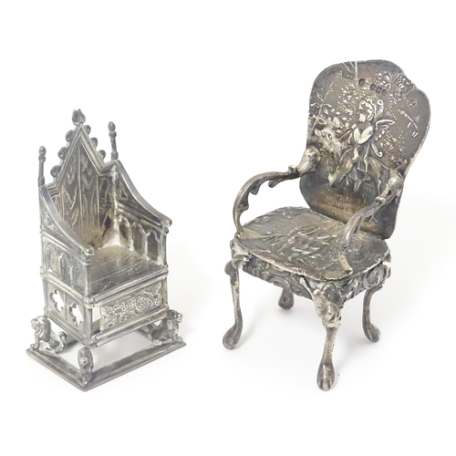 450 - Miniature chairs : A silver miniature model of the Coronation throne hallmarked Birmingham 1910 make... 
