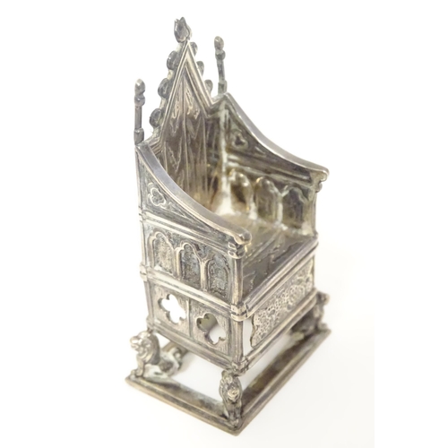 450 - Miniature chairs : A silver miniature model of the Coronation throne hallmarked Birmingham 1910 make... 