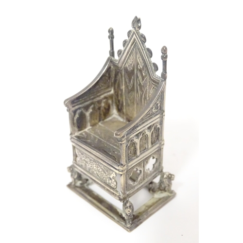 450 - Miniature chairs : A silver miniature model of the Coronation throne hallmarked Birmingham 1910 make... 