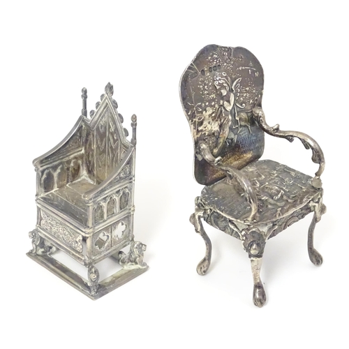 450 - Miniature chairs : A silver miniature model of the Coronation throne hallmarked Birmingham 1910 make... 