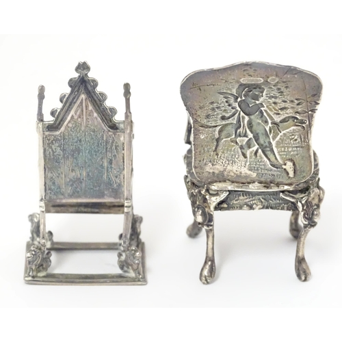 450 - Miniature chairs : A silver miniature model of the Coronation throne hallmarked Birmingham 1910 make... 