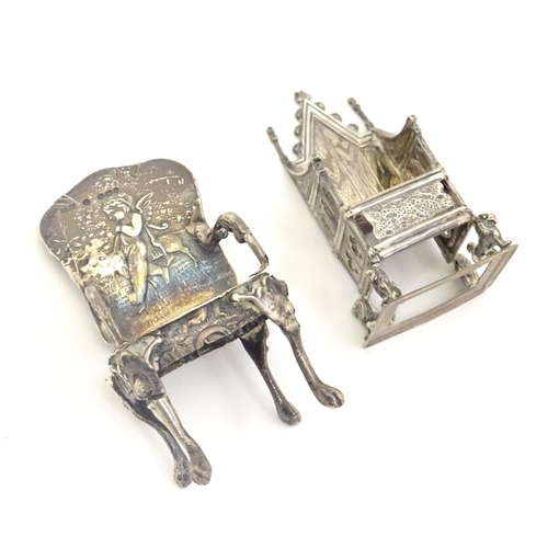 450 - Miniature chairs : A silver miniature model of the Coronation throne hallmarked Birmingham 1910 make... 