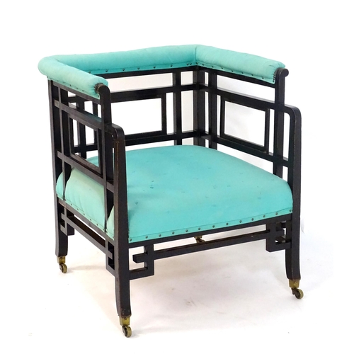 2043 - A late 19thC Aesthetic movement Anglo Japanese armchair likely designed by E.W Godwin, having an uph... 