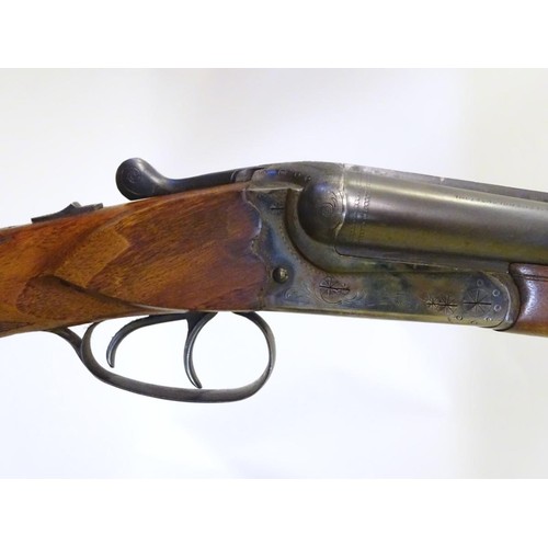 2298 - S2 Shotgun: a Merkel 16 bore side by side shotgun, boxlock action with double triggers, side clips a... 