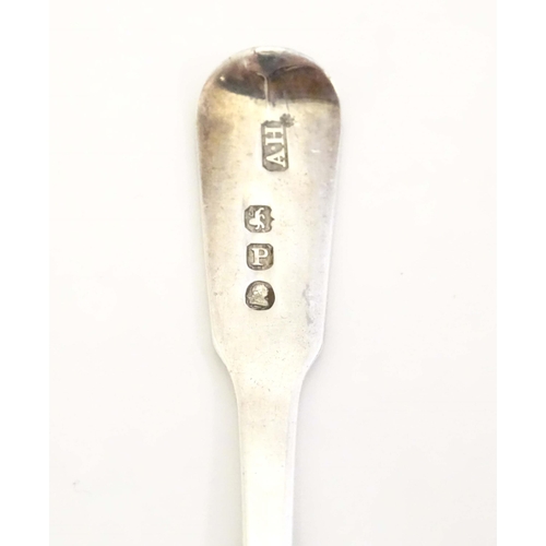 440 - A pair of Geo III silver fiddle pattern salt spoons Hallmarked London 1810 maker AH. 
Together with ... 