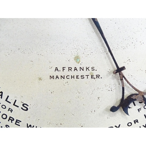 23 - An aneroid barometer by A Franks of Manchester. Approx. 34