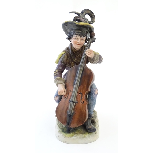 105 - A Continental figure modelled as a female musician playing the cello wearing a hat with a feather. M... 