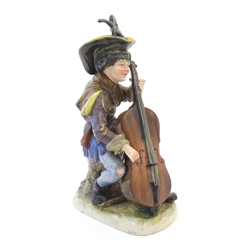 105 - A Continental figure modelled as a female musician playing the cello wearing a hat with a feather. M... 