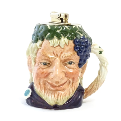 134 - An unusual Royal Doulton Bacchus character jug with Colibri table lighter to top. Approx. 4 1/2