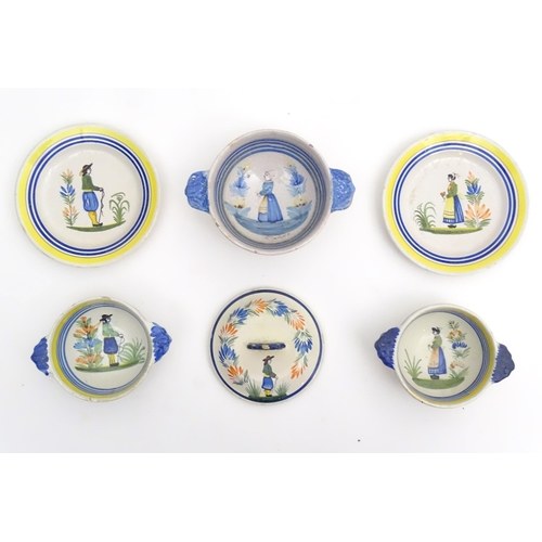 191 - A quantity of assorted French faience pottery by Henriot Quimper to include plates, twin handled bow... 