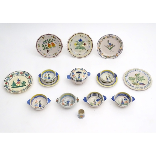 191 - A quantity of assorted French faience pottery by Henriot Quimper to include plates, twin handled bow... 