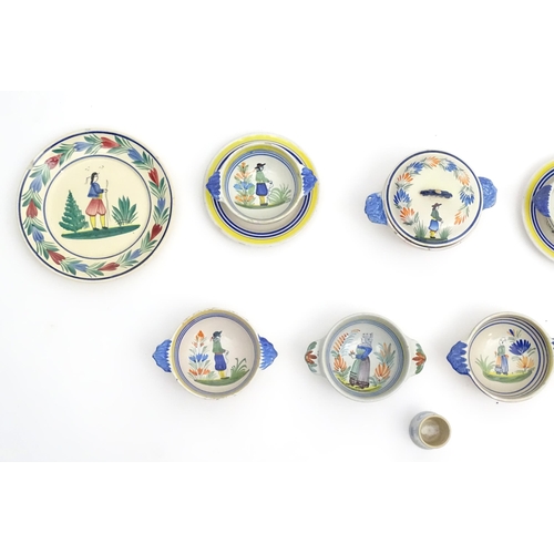 191 - A quantity of assorted French faience pottery by Henriot Quimper to include plates, twin handled bow... 