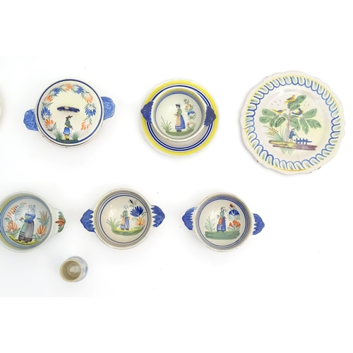 191 - A quantity of assorted French faience pottery by Henriot Quimper to include plates, twin handled bow... 