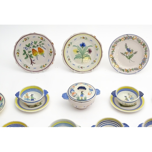 191 - A quantity of assorted French faience pottery by Henriot Quimper to include plates, twin handled bow... 