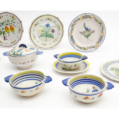 191 - A quantity of assorted French faience pottery by Henriot Quimper to include plates, twin handled bow... 