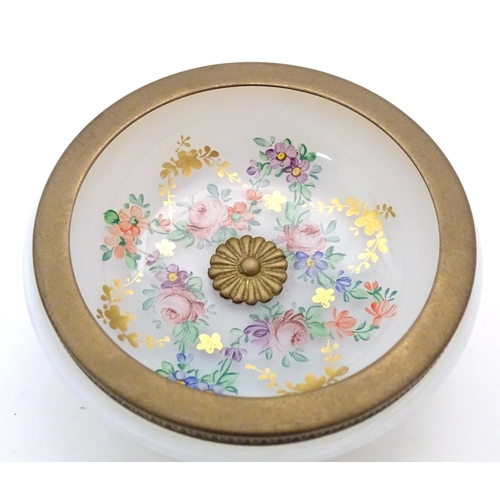 229A - A French white glass bowl with hand painted floral detail and gilt brass mounts 4