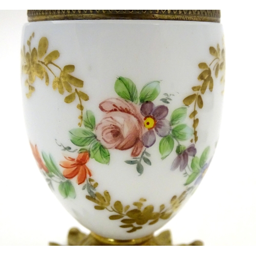 229A - A French white glass bowl with hand painted floral detail and gilt brass mounts 4