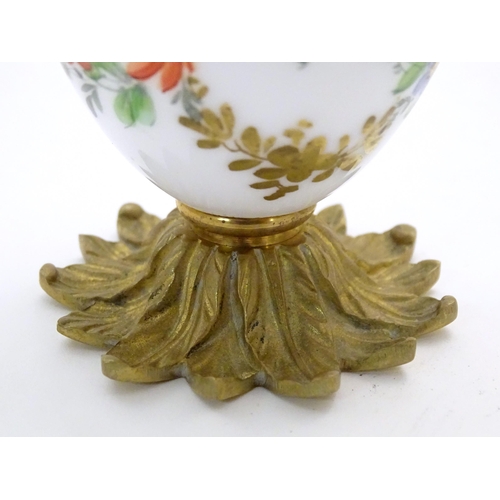 229A - A French white glass bowl with hand painted floral detail and gilt brass mounts 4