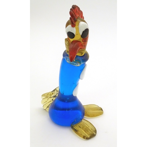 243 - A studio glass novelty model of a stylised rooster / cockerel. In the Murano style 10 3/4