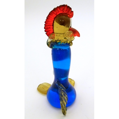 243 - A studio glass novelty model of a stylised rooster / cockerel. In the Murano style 10 3/4