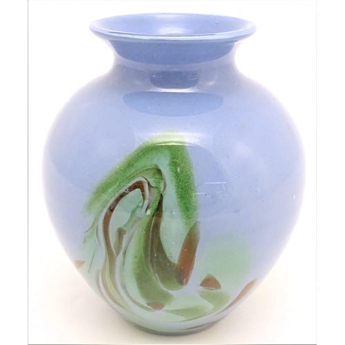 248 - A large mid-20thC Murano studio glass vase, of blue opaque finish embellished with swirling decorati... 