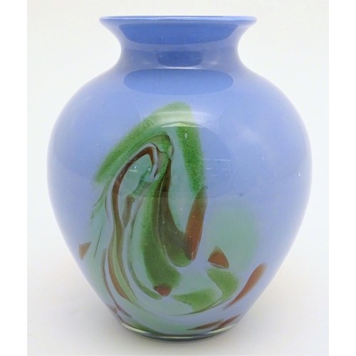 248 - A large mid-20thC Murano studio glass vase, of blue opaque finish embellished with swirling decorati... 