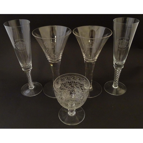 275 - Assorted drinking glasses to include two commemorative Elizabeth II ' Queen's Diamond Jubilee ' flut... 