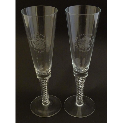 275 - Assorted drinking glasses to include two commemorative Elizabeth II ' Queen's Diamond Jubilee ' flut... 