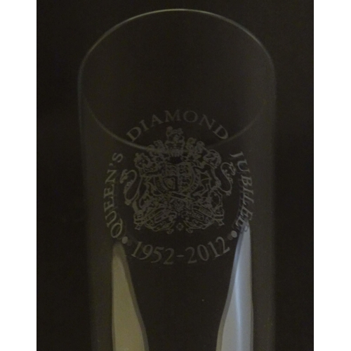 275 - Assorted drinking glasses to include two commemorative Elizabeth II ' Queen's Diamond Jubilee ' flut... 