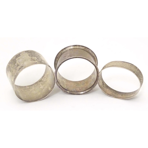 356A - Three silver napkin rings comprising on hallmarked Birmingham 1939 maker John Rose, one Birmingham 1... 