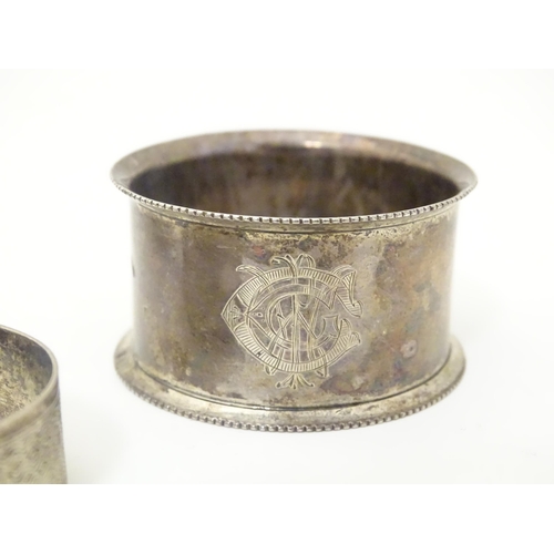 356A - Three silver napkin rings comprising on hallmarked Birmingham 1939 maker John Rose, one Birmingham 1... 