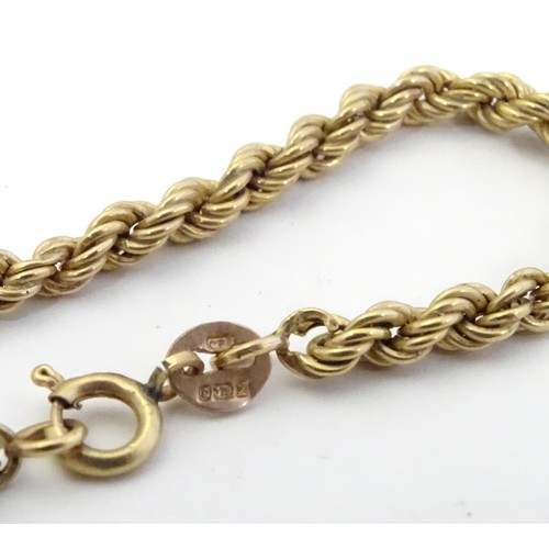 709 - Assorted 9ct gold and gilt metal jewellery including a 9ct gold bracelet of rope twist form, 9ct gol... 