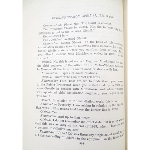 854 - Books: Three books comprising Wrecking Activities at Power Stations in the Soviet Union, 1933; Trium... 