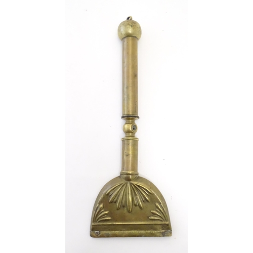 1075 - A 19thC brass horse hair singer / singeing lamp with embossed shell detail. Approx. 13 3/4