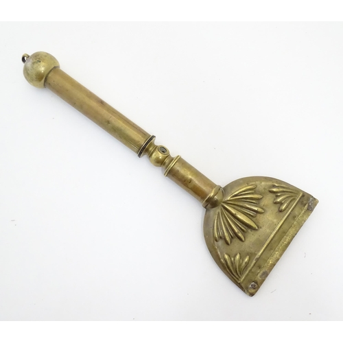 1075 - A 19thC brass horse hair singer / singeing lamp with embossed shell detail. Approx. 13 3/4