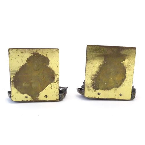 1128 - A pair of 19thC cast brass book ends modelled as the ship HMS Victory in full sail. Approx. 5 1/2