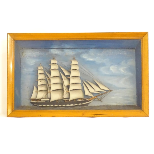 1130 - A painted maritime diorama depicting a clipper ship in full sail. 15 1/2