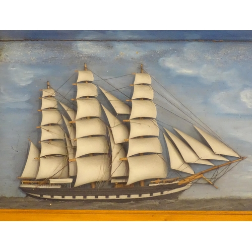 1130 - A painted maritime diorama depicting a clipper ship in full sail. 15 1/2