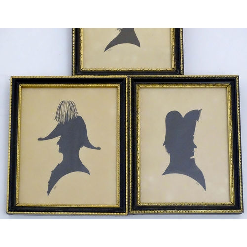 1141 - Three late 19th century pen and ink profile portrait silhouettes to include a gentleman wearing a bi... 