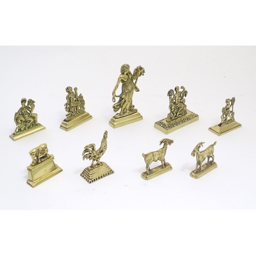 1179 - A quantity of assorted cast brass fireplace / fireside / chimney ornaments to include a Classical la... 