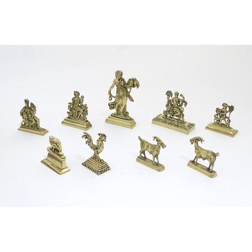 1179 - A quantity of assorted cast brass fireplace / fireside / chimney ornaments to include a Classical la... 