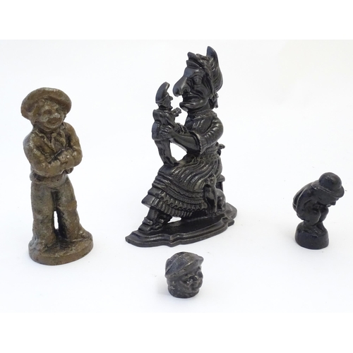 1182 - Four assorted cast fireplace / fireside / chimney ornaments / door stops / porters to include Judy (... 