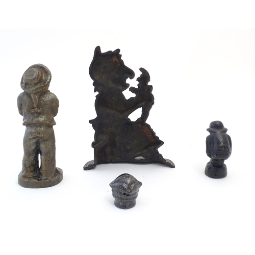 1182 - Four assorted cast fireplace / fireside / chimney ornaments / door stops / porters to include Judy (... 