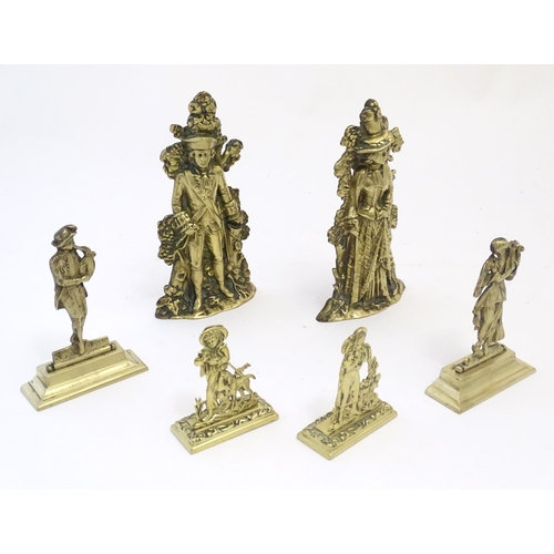 1183 - A quantity of assorted cast brass fireplace / fireside / chimney ornaments to include a pair of hunt... 