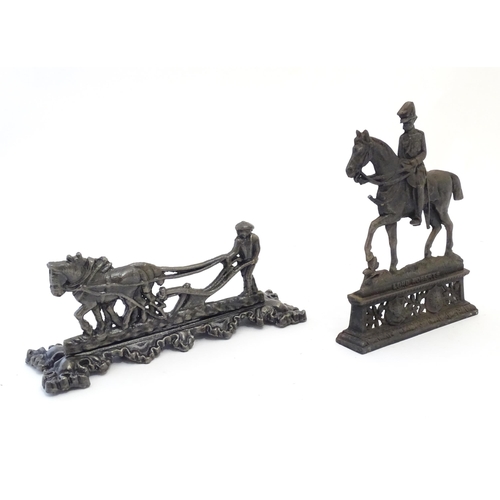 1185 - Three assorted cast fireplace / fireside / chimney ornaments / door stops / porters to include Lord ... 