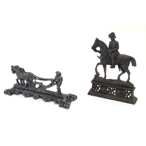 1185 - Three assorted cast fireplace / fireside / chimney ornaments / door stops / porters to include Lord ... 