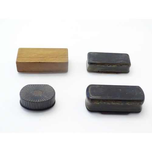 1193 - Four 19th and early 20thC snuff boxes to include a horn example with applied hunting engraving to to... 