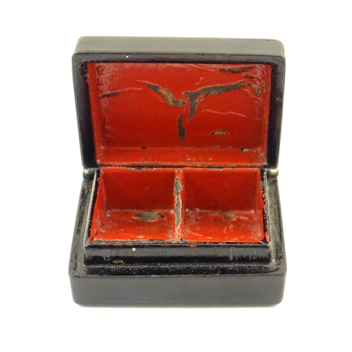 1194 - A late 19th / early 20thC Russian papier mache stamp box, the hinged lid decorated with a horse and ... 