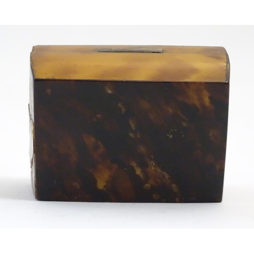 1197 - A 19thC miniature tortoiseshell box with stud detail to top. Approx. 1 1/4