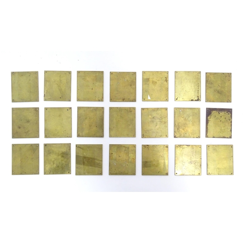 1215 - A quantity of 20thC brass plaques each with an enamel letter, comprising A, O, H, G, C, F, Q, E, L, ... 